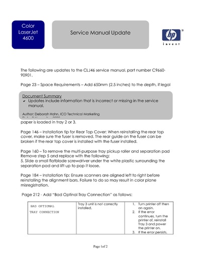HP LaserJet 4600 Service Manual Update