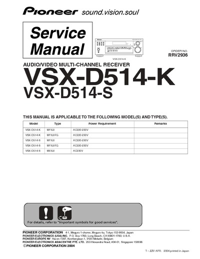 PIONEER  VSX-D514-K  VSX-D514-S