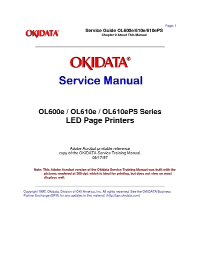 Okidata OL 600, 610e(PS) Service Manual