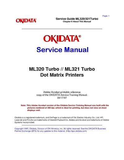 Okidata ml 320, 321 Turbo Service Manual
