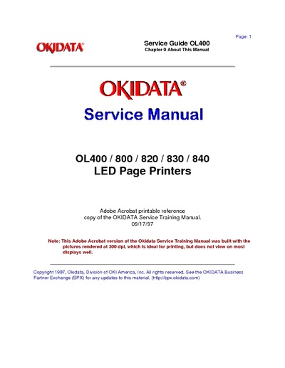Okidata OL 400, 800, 820, 830, 840 Service Manual