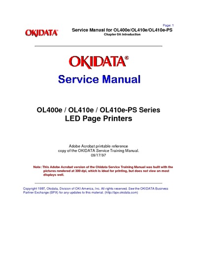 Okidata OL 400e, 410e(PS) Service Manual
