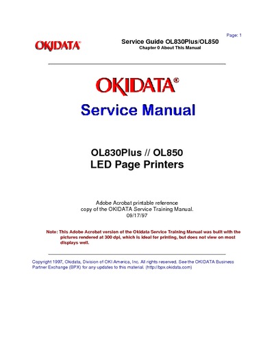 Okidata OL 830 plus, 850 Service Manual