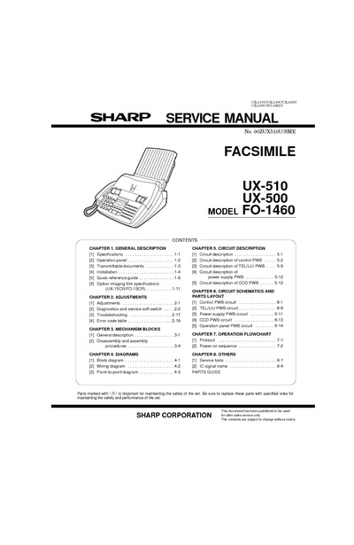 Sharp UX-500, 510, FO-1460 Service Manual