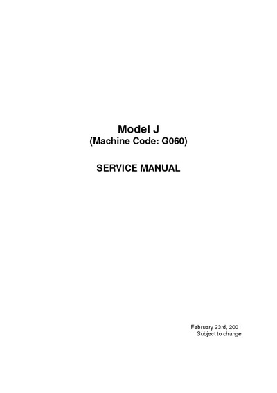 Ricoh 3800c (model j machine code 060) Service Manual