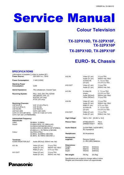 Service Manual Panasonic Models TX-32PX10 D/F/P TX-28PX10 D/F EURO-9L