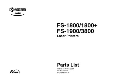 Kyocera FS-1800 Plus, 1900, 3800 Parts Manual