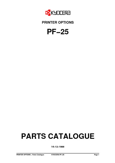 Kyocera Paper Feeder PF-25 Parts Manual