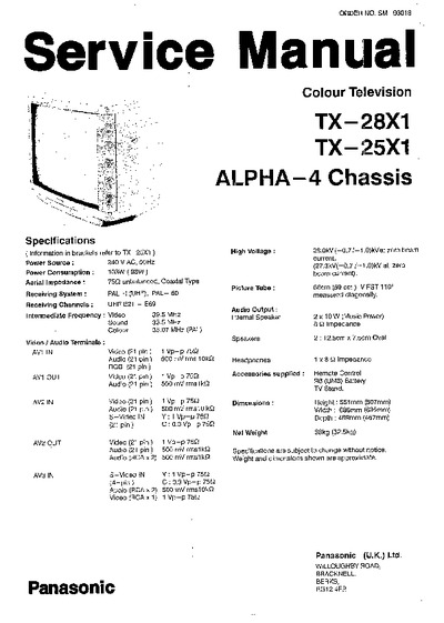 Panasonic TX-25X1 TX-28X1 Chassis ALPHA4