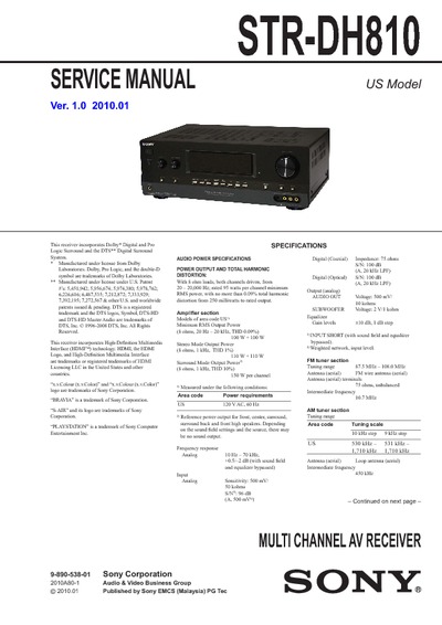 SONY STR-DH810 Ver.1.0 2010.01