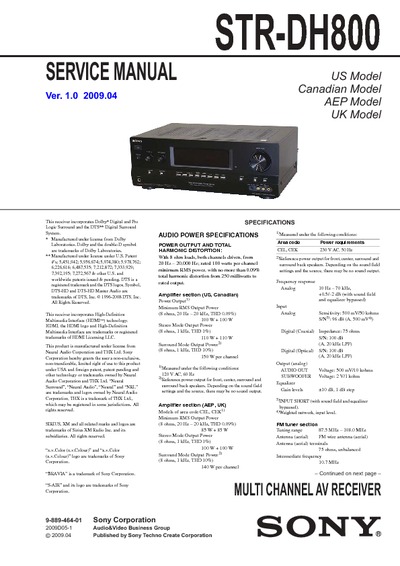 SONY STR-DH800 Ver.1.0 2009-05