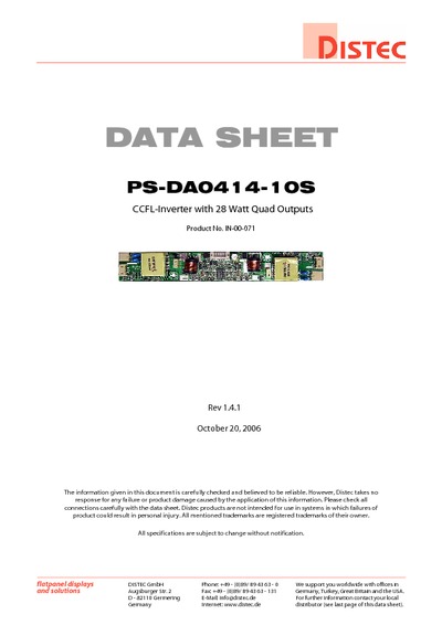 PS-DA0414-10S IN-00-071 Rev1.4.1 20.10.2006