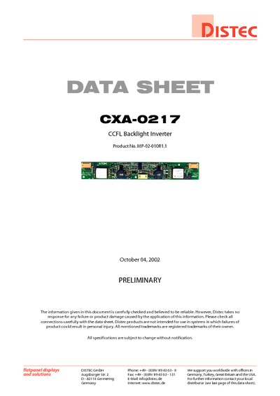 CXA-0217 MP-02-010R1.1 04.10.2002 preliminary