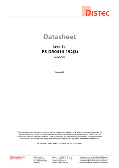PS-DA0414-192(S) IN-00-084 Rev1.0 29.10.2007