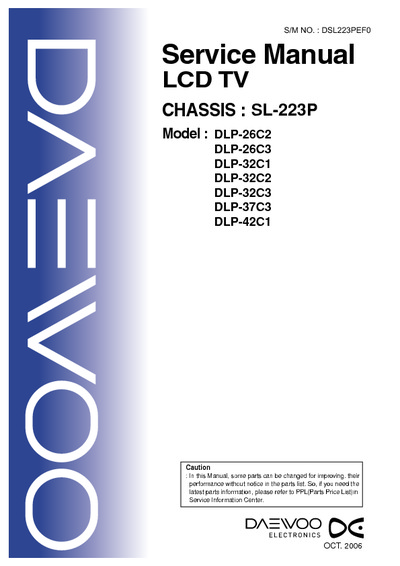 DAEWOO DLP-26C2, 26C3, 32C1, 32C2, 32C3, 37C3, 42C1 Chasis SL-223P