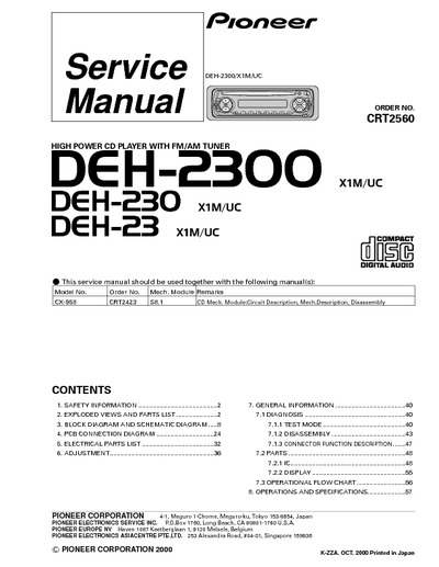 Pioneer DEH-2300, DEH-230 X1MUC, DEH-23 X1MUC