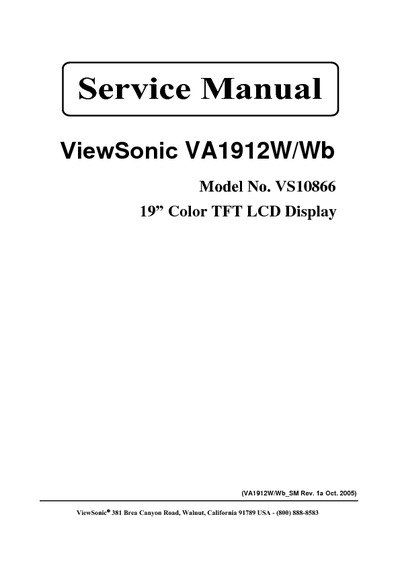 ViewSonic VA1912W, 19'' Color TFT LCD Display