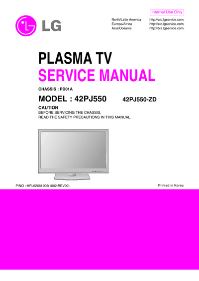 LG 42PJ550, Chassis:PD01A Plasma