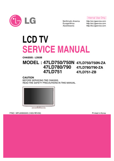 LG 47LD750, 47LD780, 47LD790, 47LD751, Chassis:LD03B - LCD TV