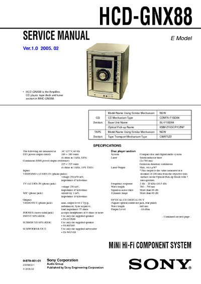 Sony HCD-GNX88 Ver.1.0