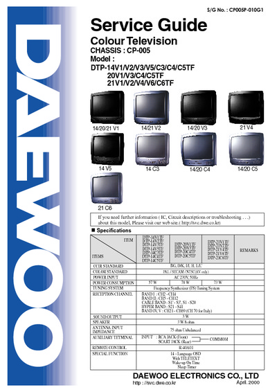 DAEWOO TV chassis CP005 Service Manual