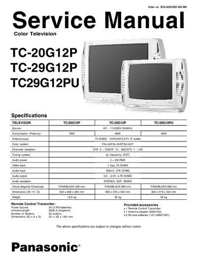 Panasonic TC-20G12P, TC-29G12P, TC-29G12PU
