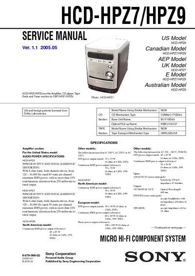 Sony HCD-HPZ7, HPZ9 Ver 1.1
