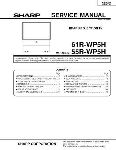 Sharp 61R-WP5H, 55R-WP5H Rear Projection TV