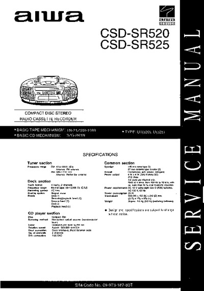 Aiwa CSD-SR520 Service Manual