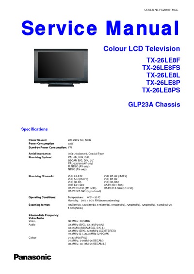 PANASONIC TX26LE8F - CH.GLP23A LCD