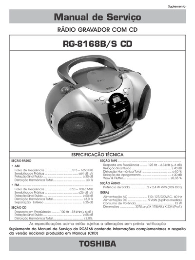 RG-8168B/S CD Rádio Gravador