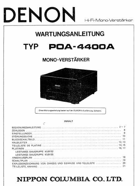 Denon POA-4400A Service Manual audio