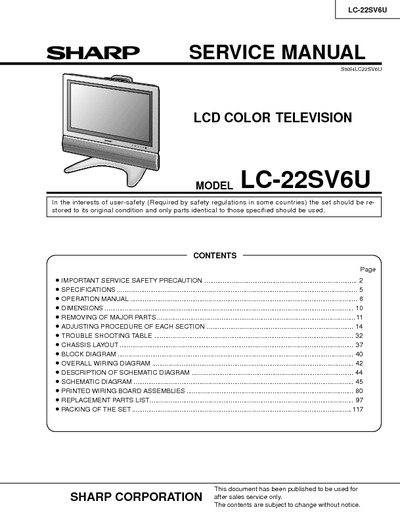 SHARP LC-22SV6U LCD