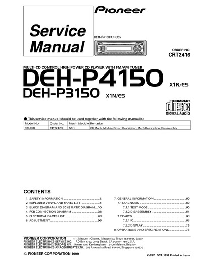 Pioneer DEH-P3150, DEH-P4150