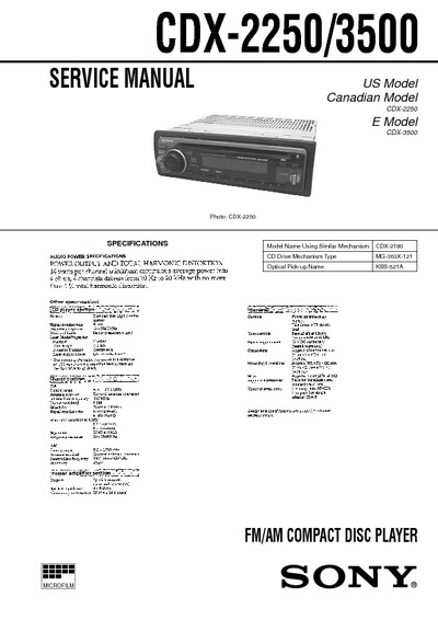 SONY CDX-2250, CDX-3500 - SERVICE MANUAL AUDIO, Service Manual, Repair
