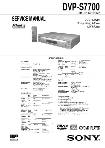 SONY DVP-S7700,  RMT-D107E/D107P CD/DVD PLAYER