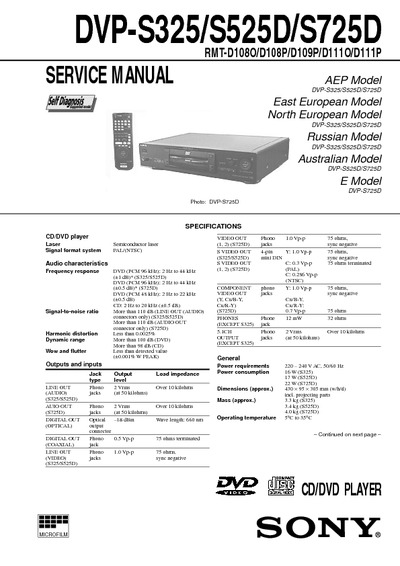 SONY DVP-S325, DVP-S525, DVP-S725 CD/DVD