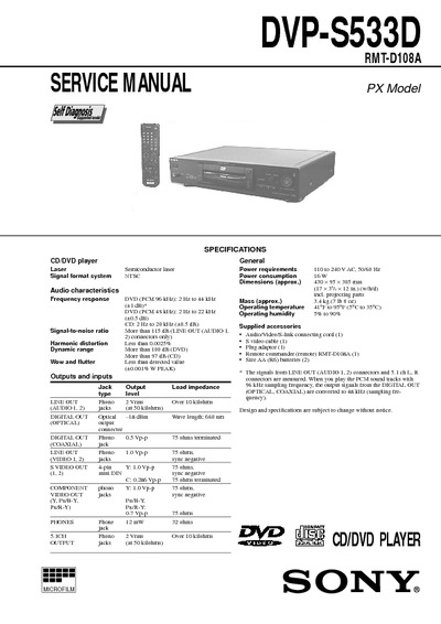 SONY DVP-S533D/RMT-D108A - CD/DVD PLAYER