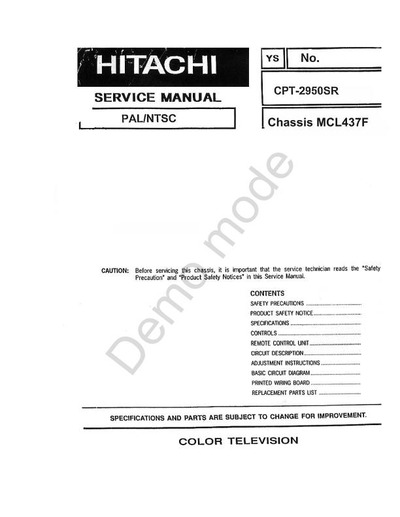 PHILCO HITACHI CTP-2950SR. CHASSIS-MLC437F