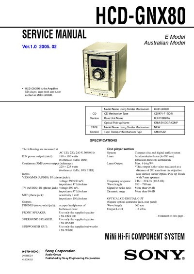 SONY HCD-GNX80 Ver.1.0