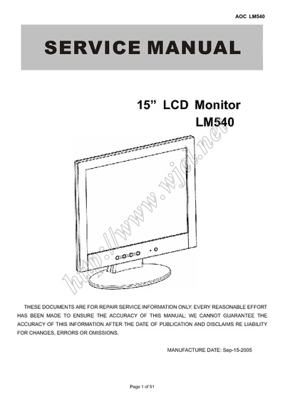 AOC TFT-LCD Color Monitor LM540 Service Manual