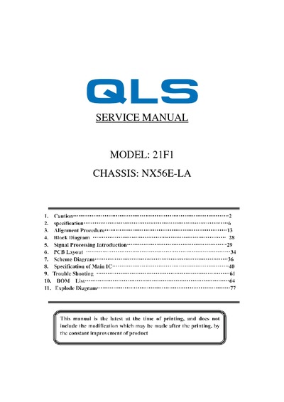 China TV 21F1 NX56E-LA Service Manual