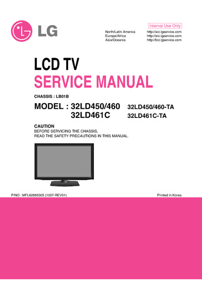 LG 32LD450, 32LD460, 32LD461C Chassis: LB01B LCD