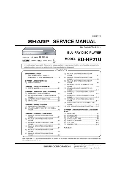 SHARP BD-HP21U BLU-RAY DISC PLAYER
