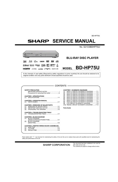 SHARP BD-HP50U BLU-RAY DISC PLAYER
