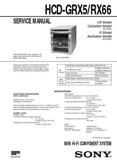 Sony HCD-GRX5/RX66