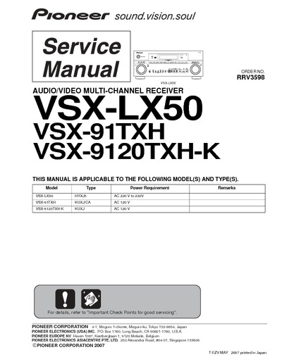 Pioneer VSX-LX50, VSX-91TXH, VSX-9120TXH-K