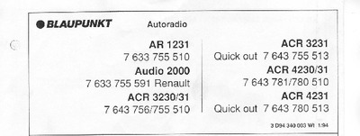 Blaupunkt ACR-3231, ACR-3230, ACR-4230, ACR-4231, Audio 2000