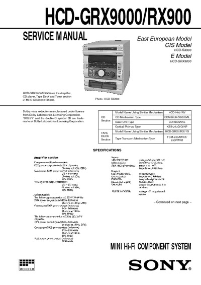 Sony Audio HCD-GRX9000, HCD-GR900, RX900