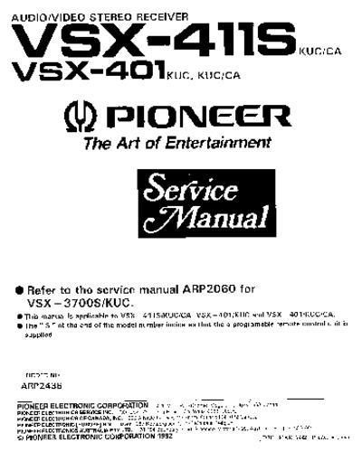 Pioneer VSX-401 VSX-411 ARP2436